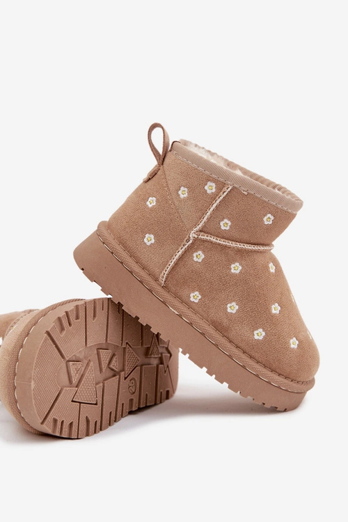 Śniegowce Dziecięce Ozdobione Kwiatuszkami Beżowe Gracina