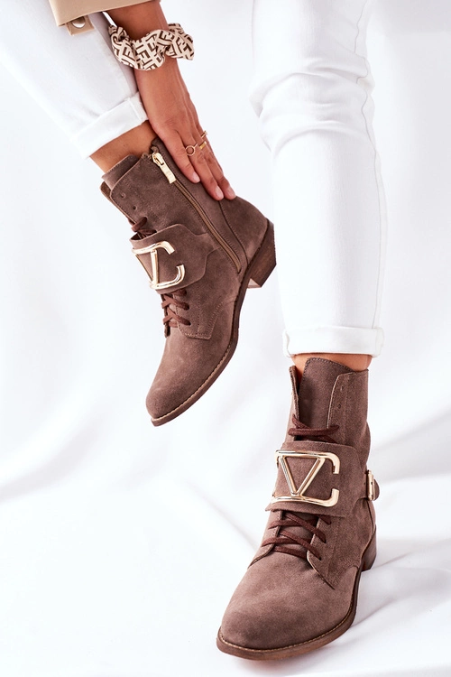 Botki Damskie Zamszowe Brązowe Nicole 2676