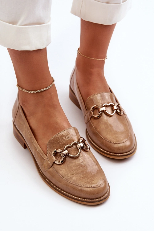 Skórzane Damskie Lakierowane Mokasyny Laura Messi 2760 Brązowe