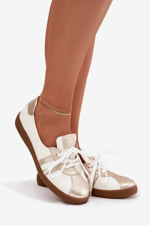 Skórzane Półbuty Damskie Typu Barefoot Zazoo N1341 Biało-Złote