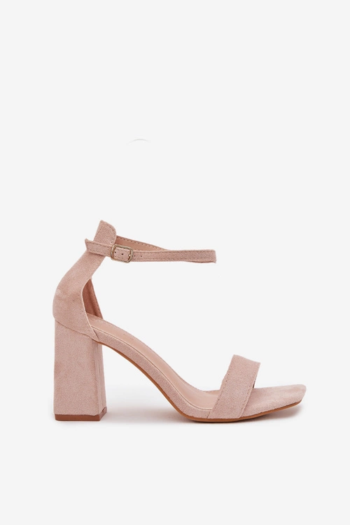 Sandały Damskie Na Słupku Z Eko Zamszu Beżowe Elirae