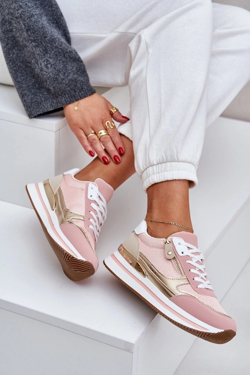 Buty Sportowe Błyszczące Damskie Na Platformie Różowe Florefedi