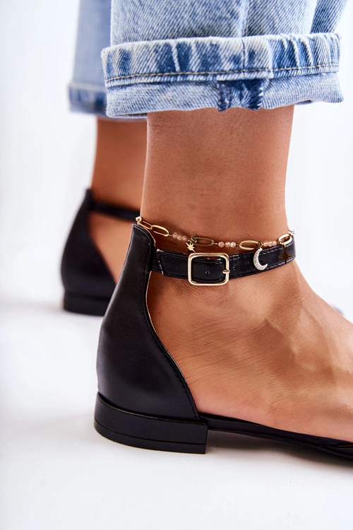 Damskie Skórzane Baleriny Sandały W Szpic Czarne Caprise