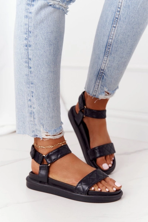 Sandały Z Pikowaniem Na Platformie Czarne Turn Around