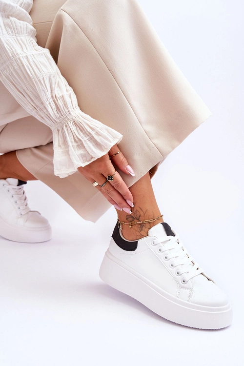 Buty Sportowe Na Masywnej Platformie Biało-Czarne Boneti