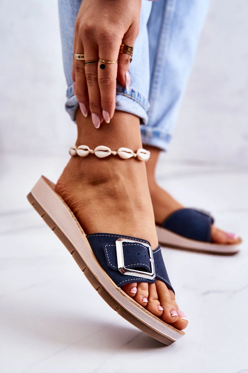 Modne Damskie Klapki Ze Sprzączką Inblu CP000031 Granatowe