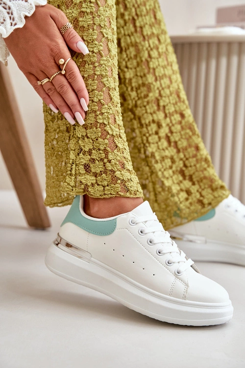 Niskie Trampki Damskie Na Platformie Z Eko Skóry Biało-Zielone Nevelena