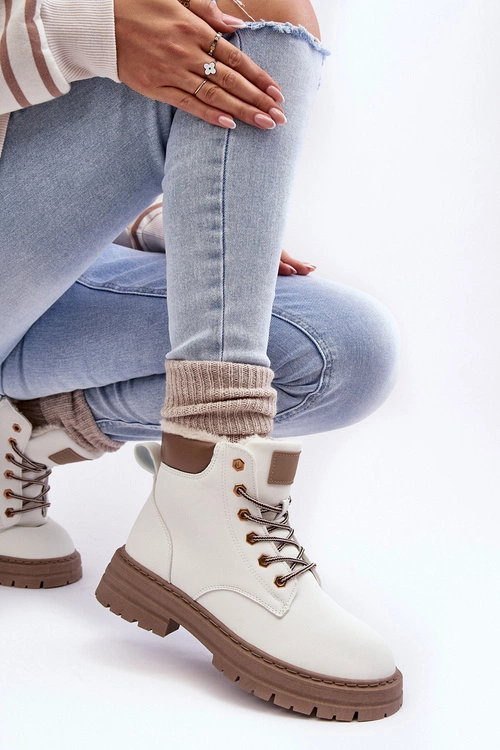 Damskie Trapery Ocieplane Futerkiem Białe Fenan