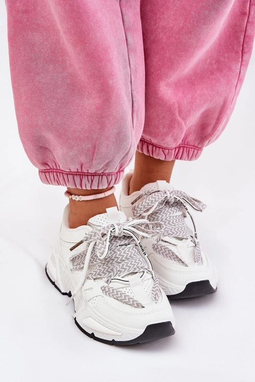 Sneakersy Buty Sportowe Damskie Z Podwójnym Sznurowaniem Białe Efobell