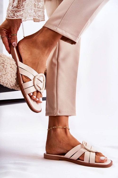 Damskie Modne Klapki Beżowe Sansa