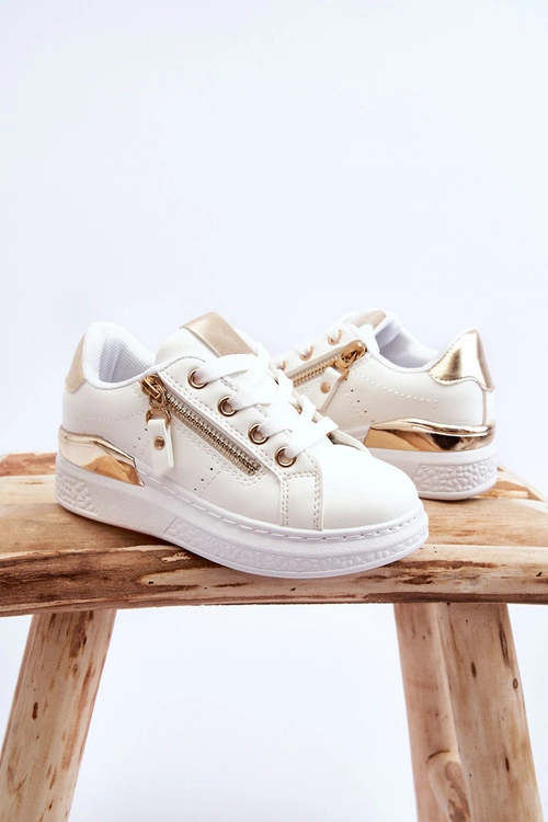 Dziecięce Buty Sportowe Z Ozdobnym Zamkiem Biało-Złote Rocco