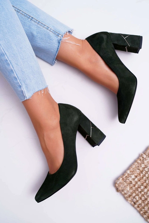 Czółenka Damskie Laura Messi Zamszowe Oliwkowe 2050