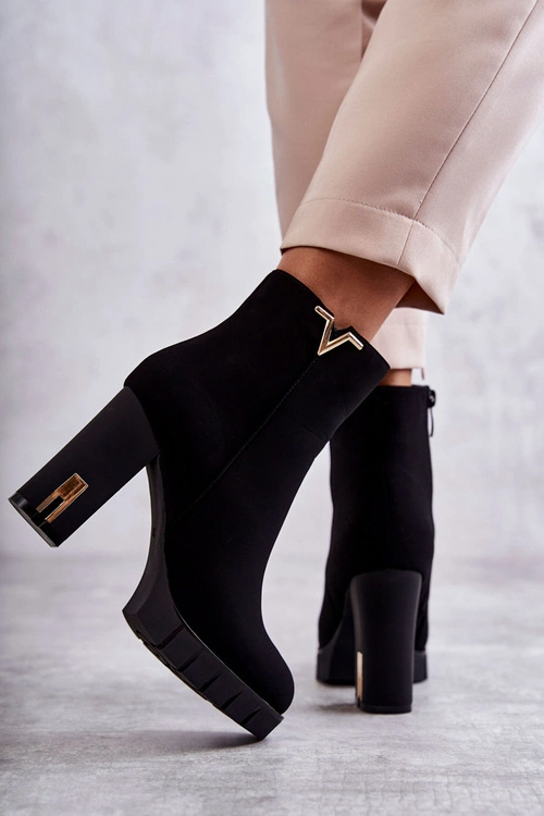 Damskie Botki Na Obcasie Z Ozdobą Czarne Teruko