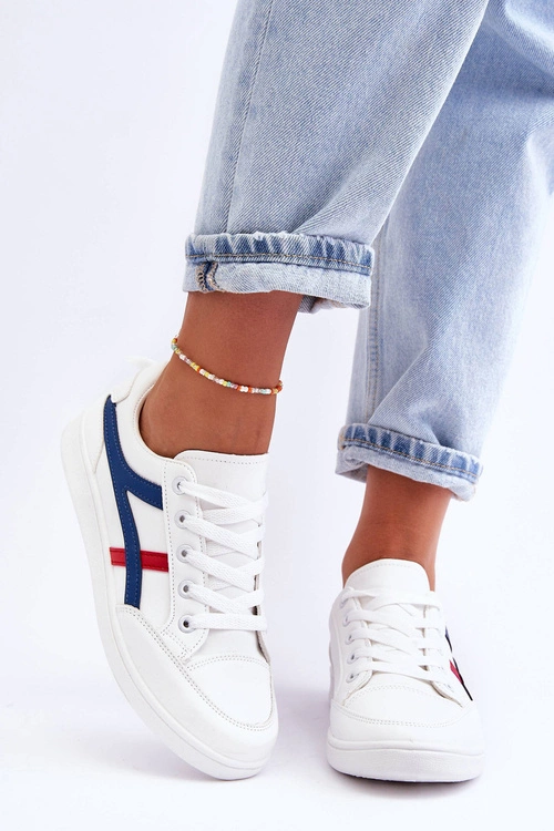 Damskie Buty Sportowe Niskie z Paskami Białe Alemessa