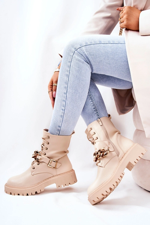 Botki Workery Z Łańcuchem Beżowe Molisa