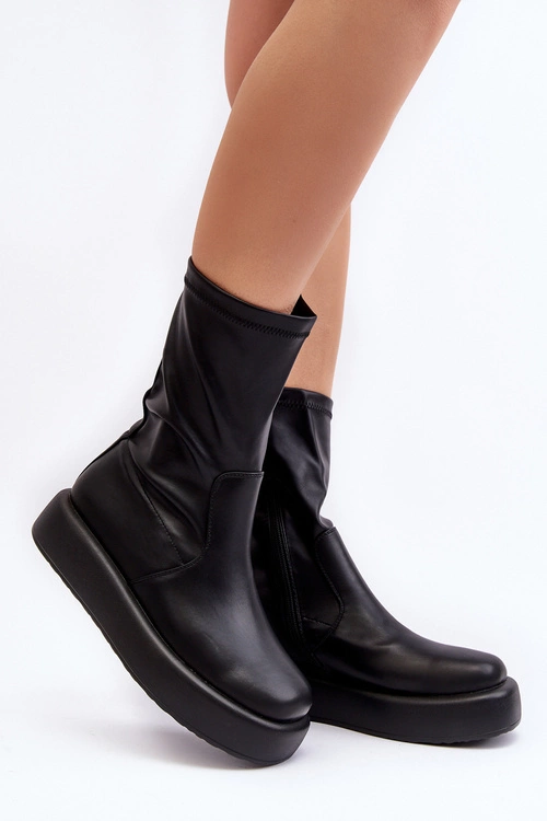 Damskie Botki Na Platformie Ekoskóra Czarne Algedi