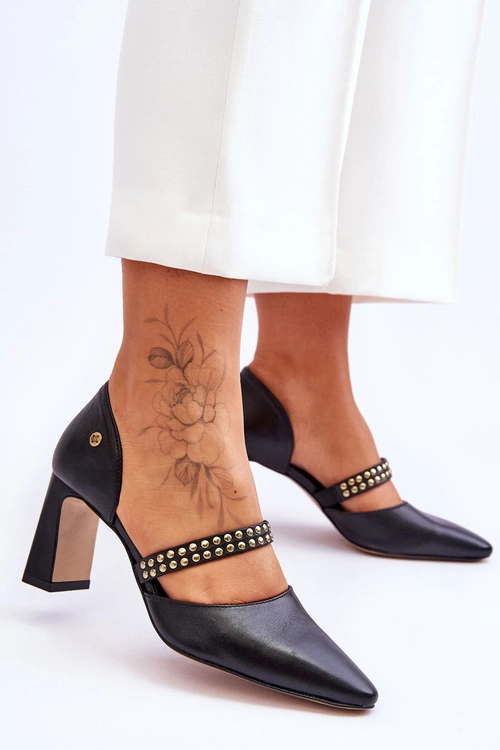 Skórzane Czółenka Z Paskiem Maciejka 05950-01 Czarne