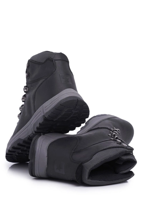 Buty Trekkingowe Męskie Skórzane Big Star Czarne EE174201