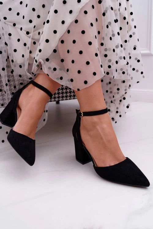 Czółenka Damskie Na Słupku W Szpic Czarne Samantha