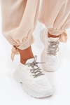 Sneakersy Damskie Na Platformie Ozdobnym Sznurowaniem Białe Evalianne