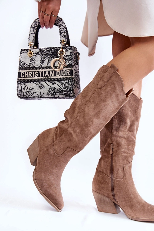 Damskie Zamszowe Kozaki Kowbojki Brązowe Alaina