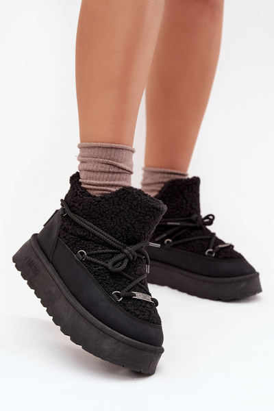 Śniegowce Damskie Na Platformie Z Futerkiem Typu Baranek Big Star SS274109 Czarne