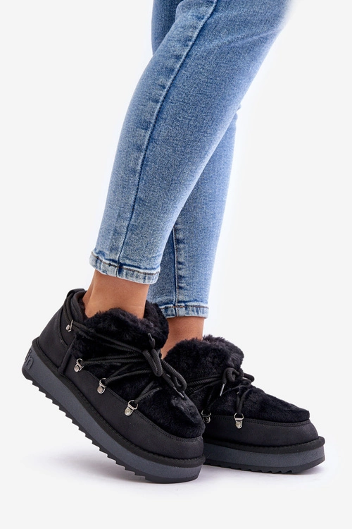 Niskie Śniegowce Na Platformie Z Futerkiem D.Franklin DFSH370011 Czarne
