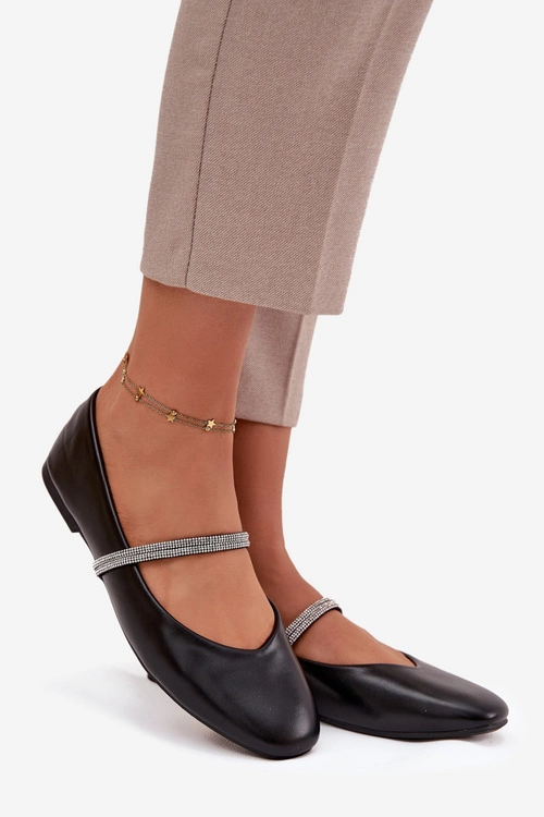 Baleriny Damskie Z Błyszczącymi Paskami Czarne Ilirene