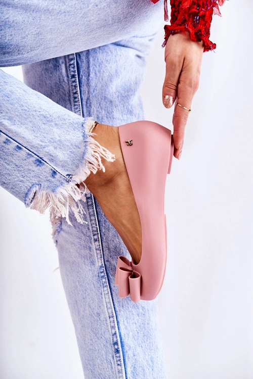 Damskie Gumowe Baleriny Z Kokardą Różowe Florret