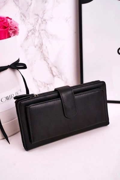 Duży Portfel Damski Z Dodatkowym Miejscem Na Karty Czarny