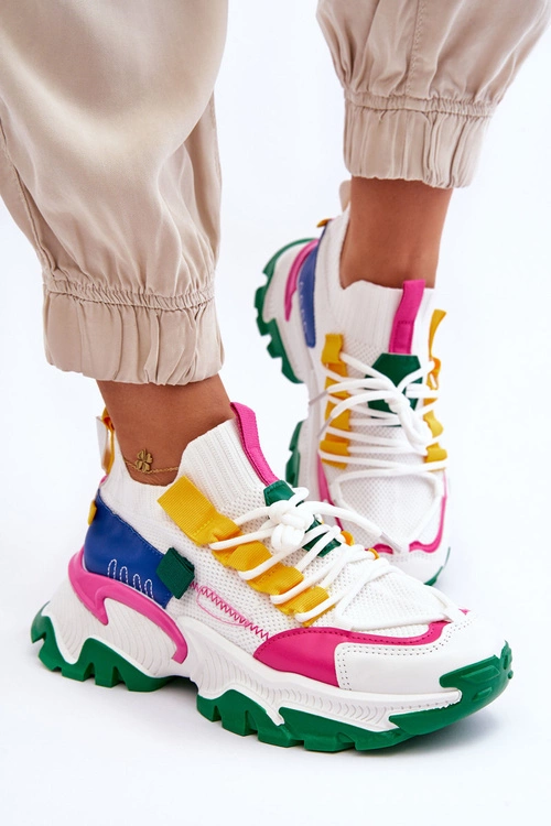 Damskie Sneakersy Skarpetkowe Wsuwane Biało-Zielone Keaton