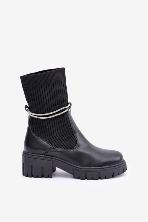 Botki Ze Skarpetą I Błyszczącym Wiązaniem Czarne Dinarca