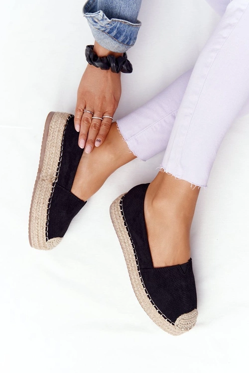 Espadryle Na Słomkowej Platformie Czarne Highway