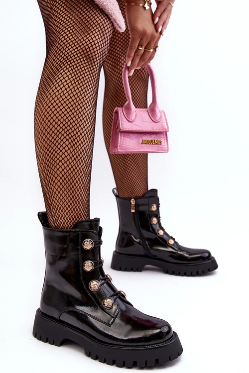 Damskie Ocieplane Botki Z Ozdobnymi Guzikami D&A MR870-51 Czarne