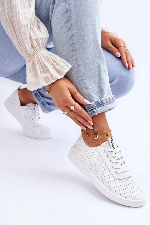 Damskie Ażurowe Sznurowane Trampki Białe Carinel