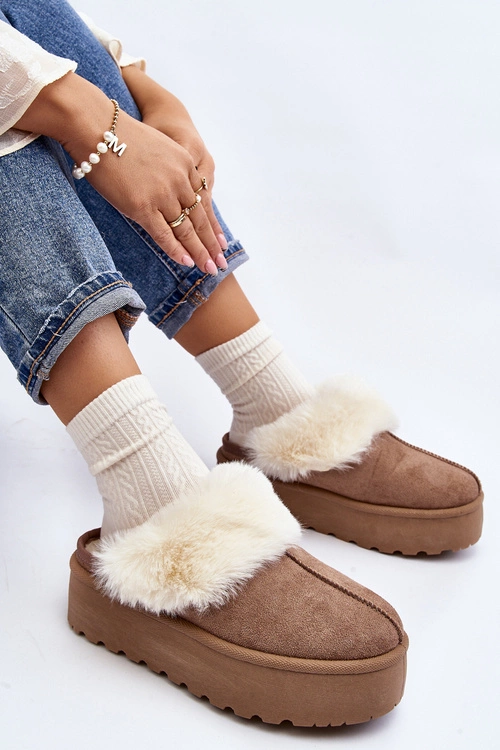 Kapcie Śniegowce Damskie Na Grubej Podeszwie Khaki Starlyn