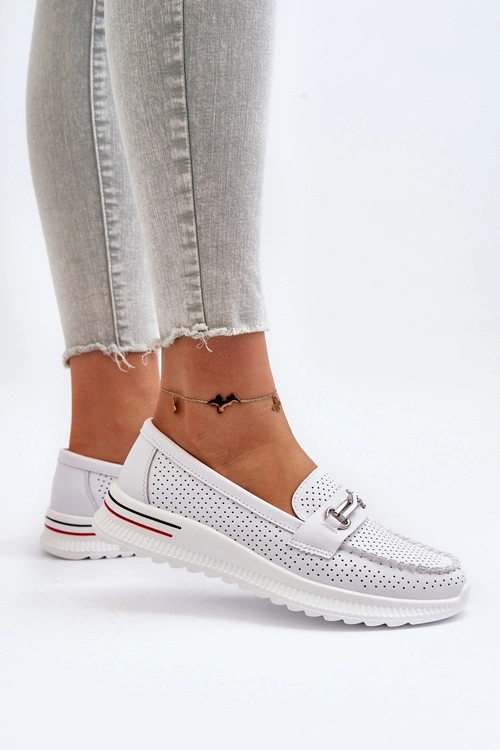 Skórzane Mokasyny Damskie Białe Veridinna