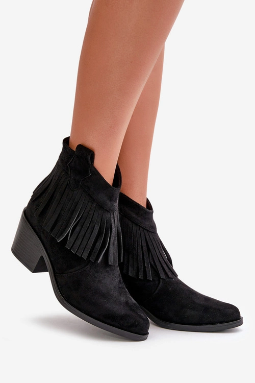 Botki Kowbojki Damskie Na Zamek Eko Zamszowe Czarne S.Barski HY42-127