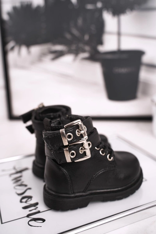 Dziecięce Botki Ocieplone Futerkiem Czarne Valentina