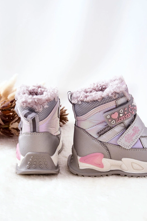 Dziecięce Ocieplane Śniegowce Srebrno-Różowe Chilly