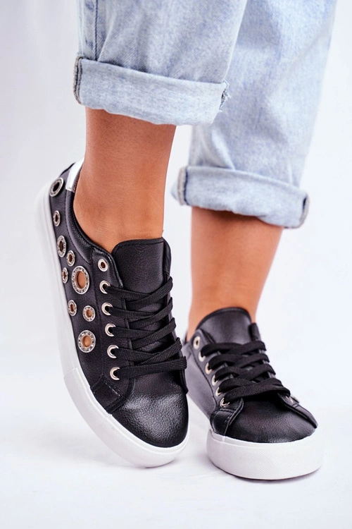 Damskie Trampki Z Dziurami i Cyrkoniami Czarne Roxas