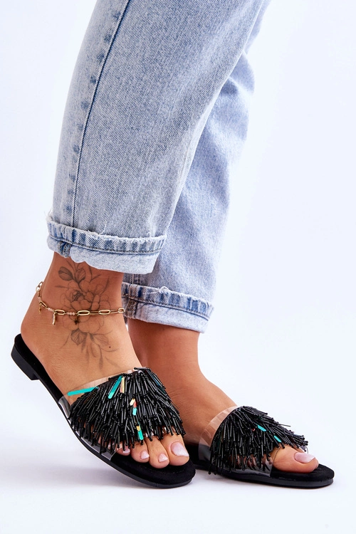 Damskie Klapki Z Modnymi Ozdobami S.Barski KV-576-4 Czarne