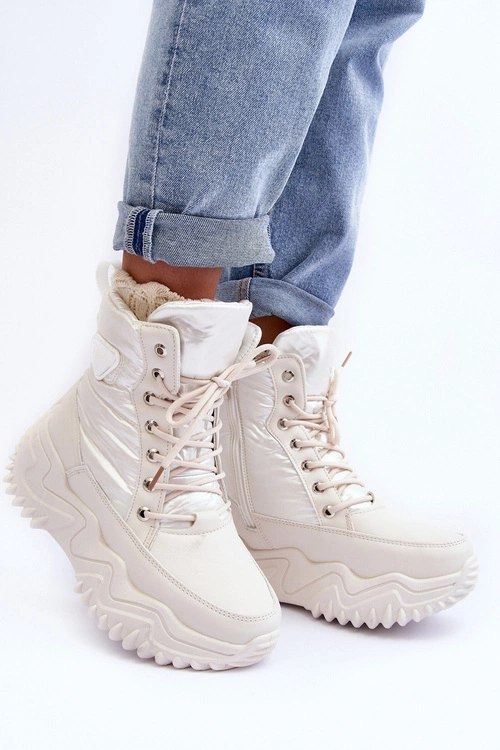 Ocieplane Botki Na Masywnej Platformie Jasnobeżowe Lanleh