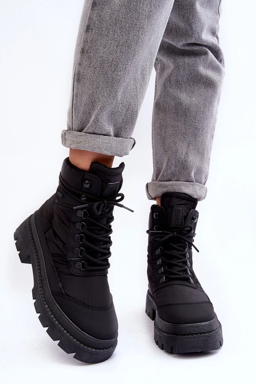 Damskie Trapery Botki Ocieplane Na Platformie I Płaskim Obcasie Big Star MM274338 Czarne