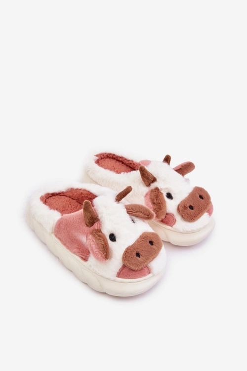 Dziecięce Futrzane Kapcie Z Motywem Krowy Różowe Tamorrin