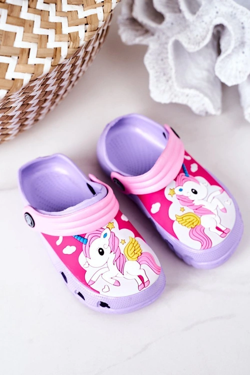 Dziecięce Piankowe Klapki Kroksy Z Jednorożcem Fioletowe