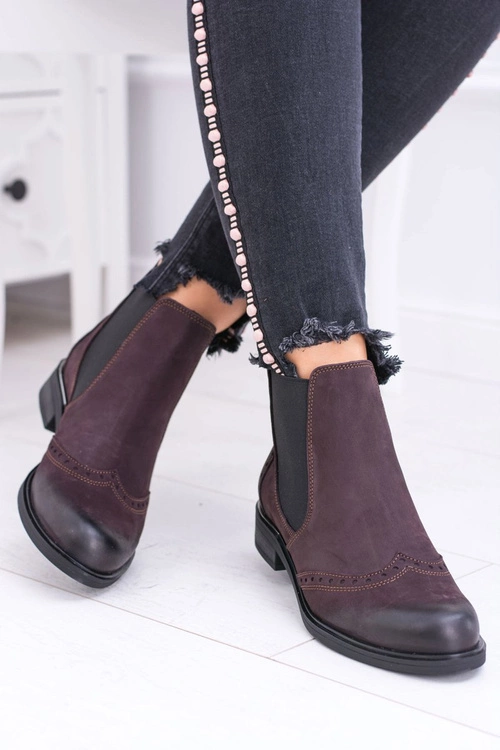 Damskie Bordowe Skórzane Sztyblety Fields