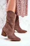Botki Damskie Na Obcasie Skóra Nubuk Cappuccino Nicole 2580
