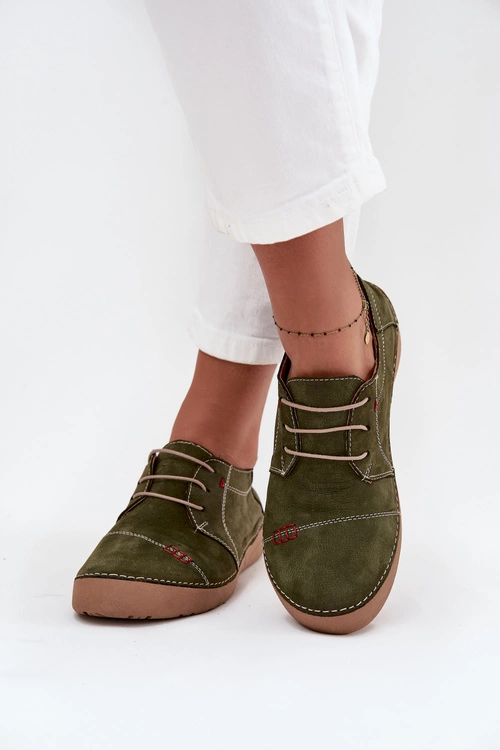 Skórzane Półbuty Damskie Z Przeszyciami Artiker 57C2112 Zielone