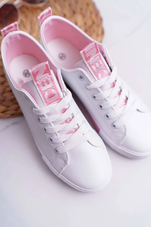 Trampki Damskie Białe Różowy Pasek Nigrid